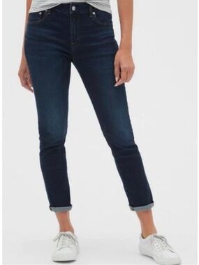 GAP Skinny Roll Up Girlfriend Jeans Women’s 8/29 Mid Rise Stretch Dark Denim